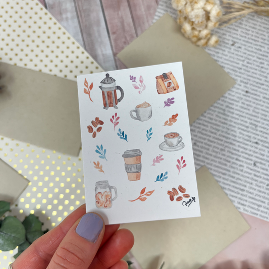 Mini white greeting card - Coffee medley