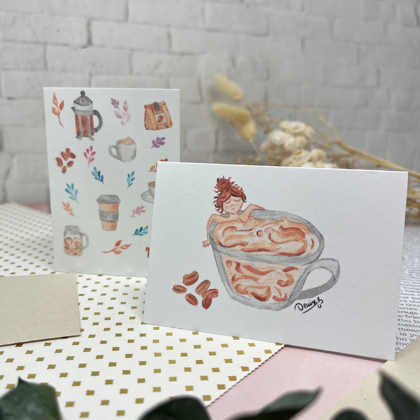 Mini white greeting card - Coffee relax