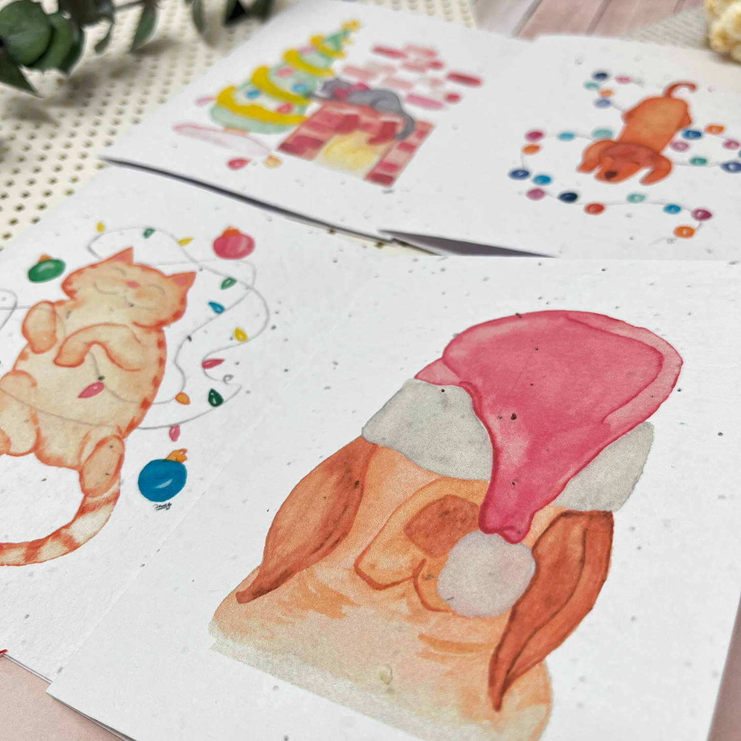 Seed paper greeting card - Messy cat with the Christmas tree