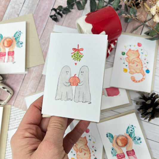 Mini greeting card - Ghosts and mistletoe