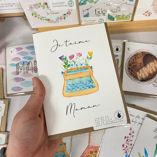 Carte en papier lin - Je t'aime maman