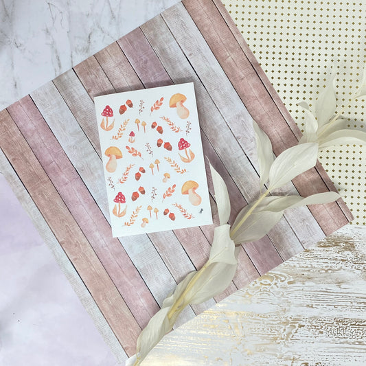 White Linen paper greeting card - Mushroom automne medley