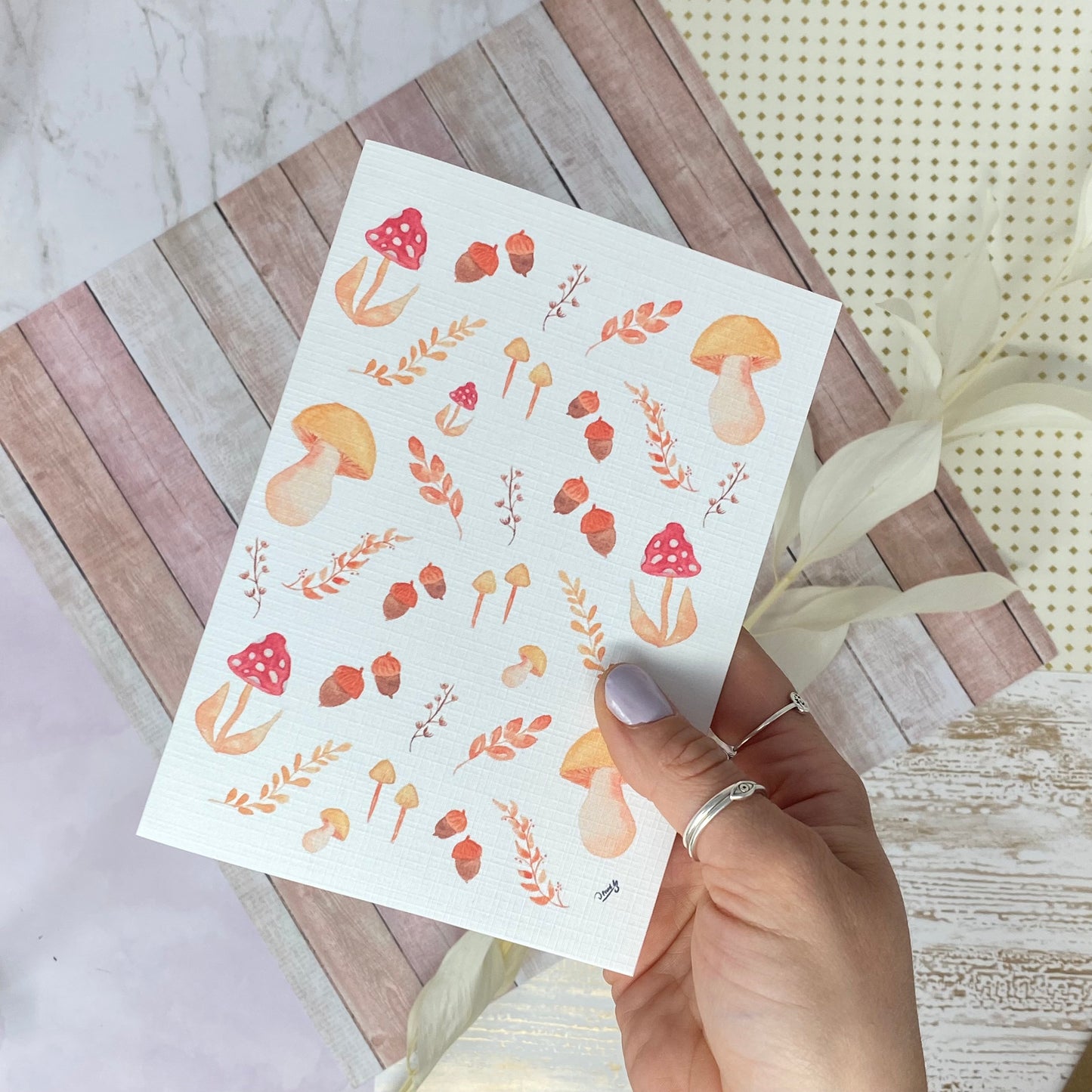 Carte en papier lin - Les champignons