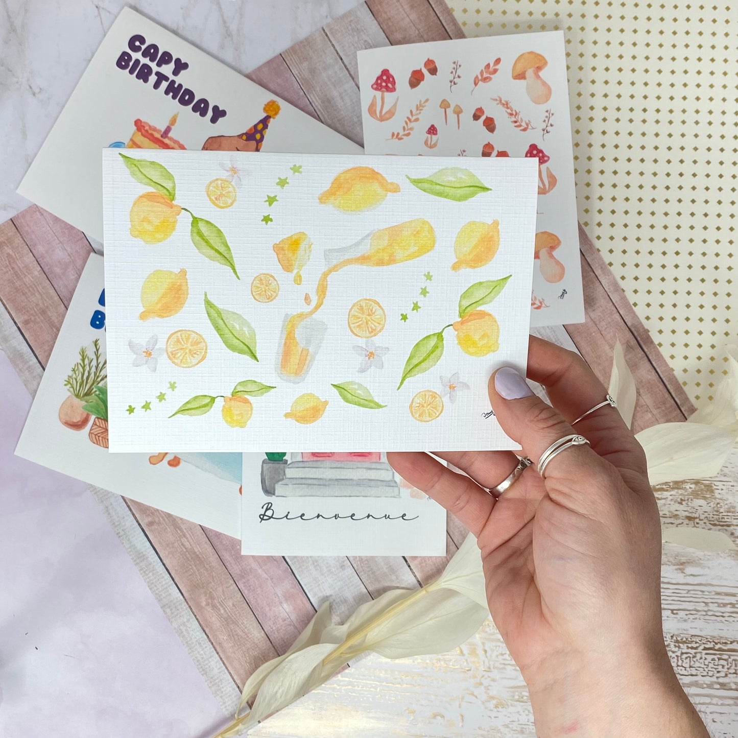 White Linen paper greeting card - Lemon Limonade