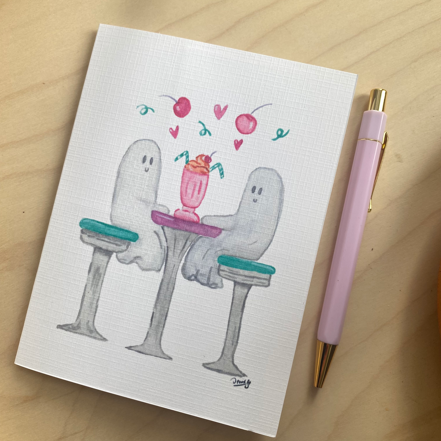 White Linen paper greeting card - Diner date ghosts