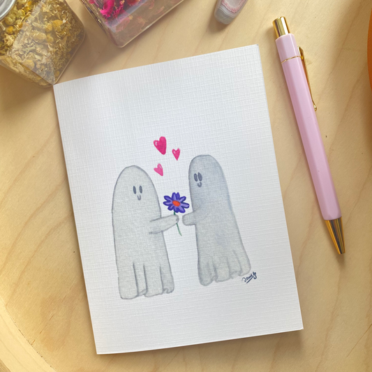 White Linen paper greeting card - Ghosts in love