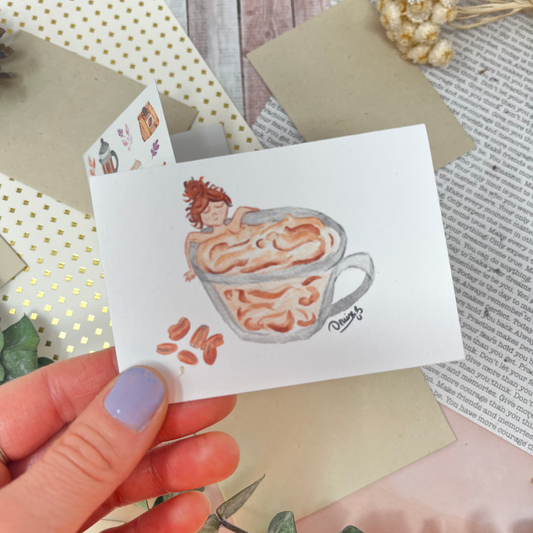 Mini white greeting card - Coffee relax