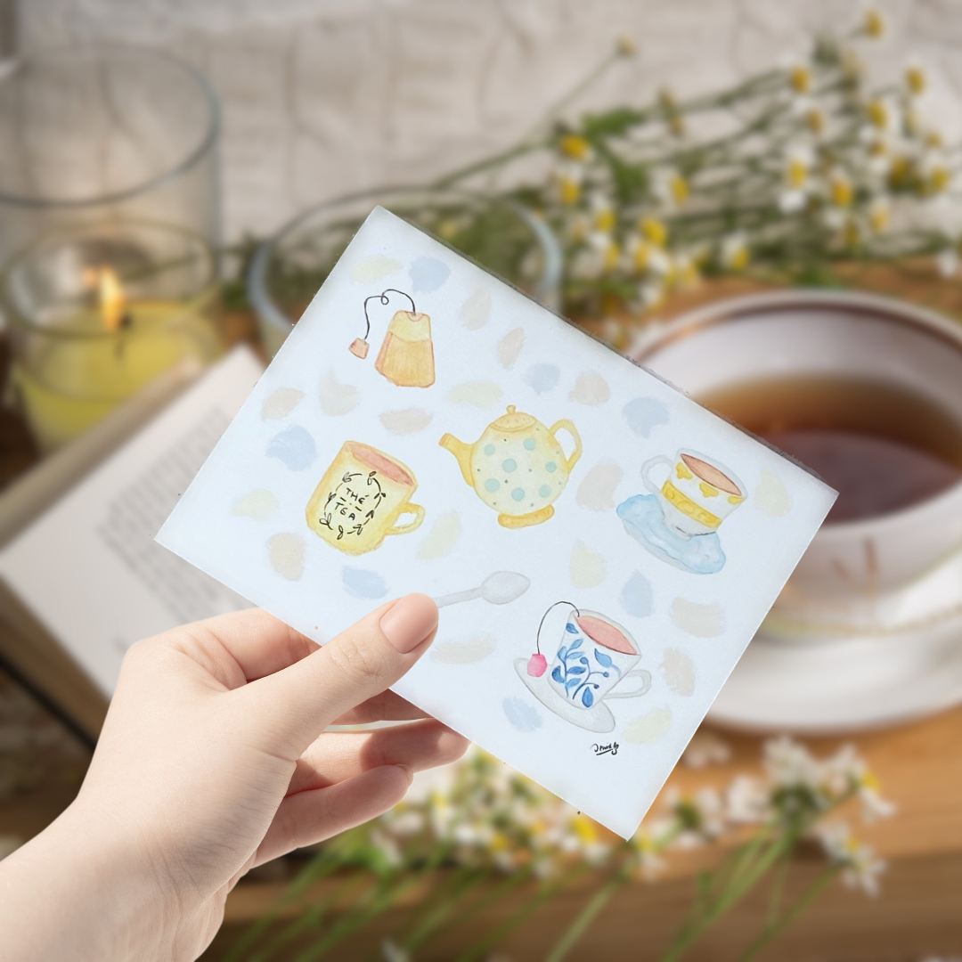 Carte en papier lin - L'heure du thé