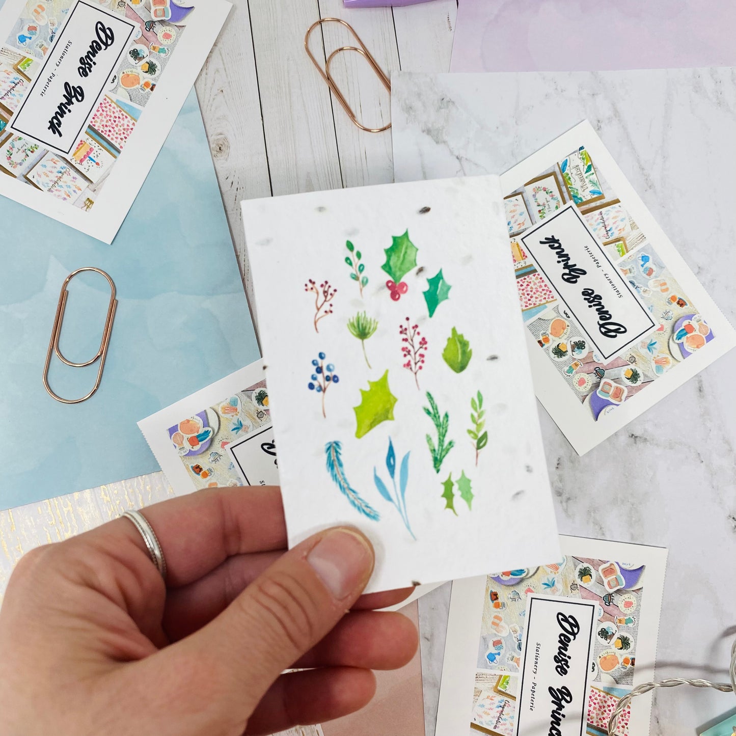 Mini carte en papier plantable - Feuilles d'hiver