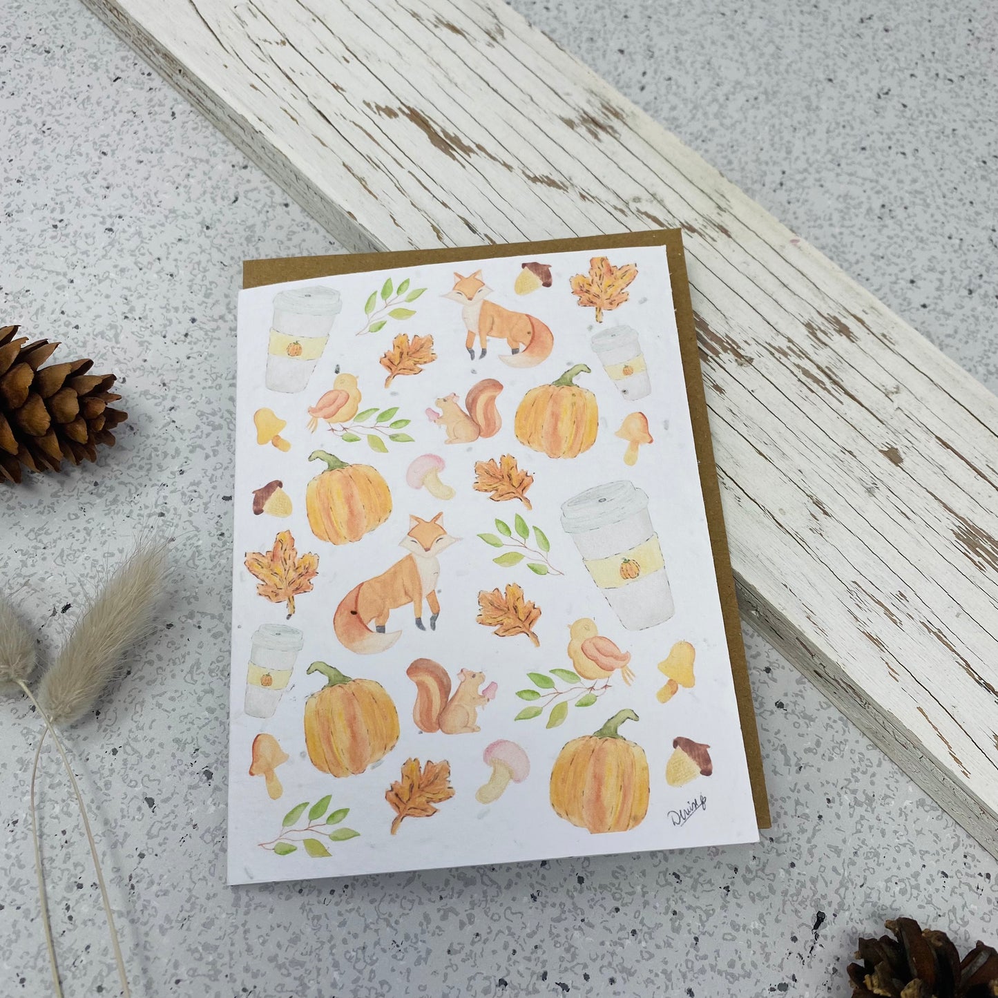 Carte de souhaits en papier ensemencé - Elements d'automne