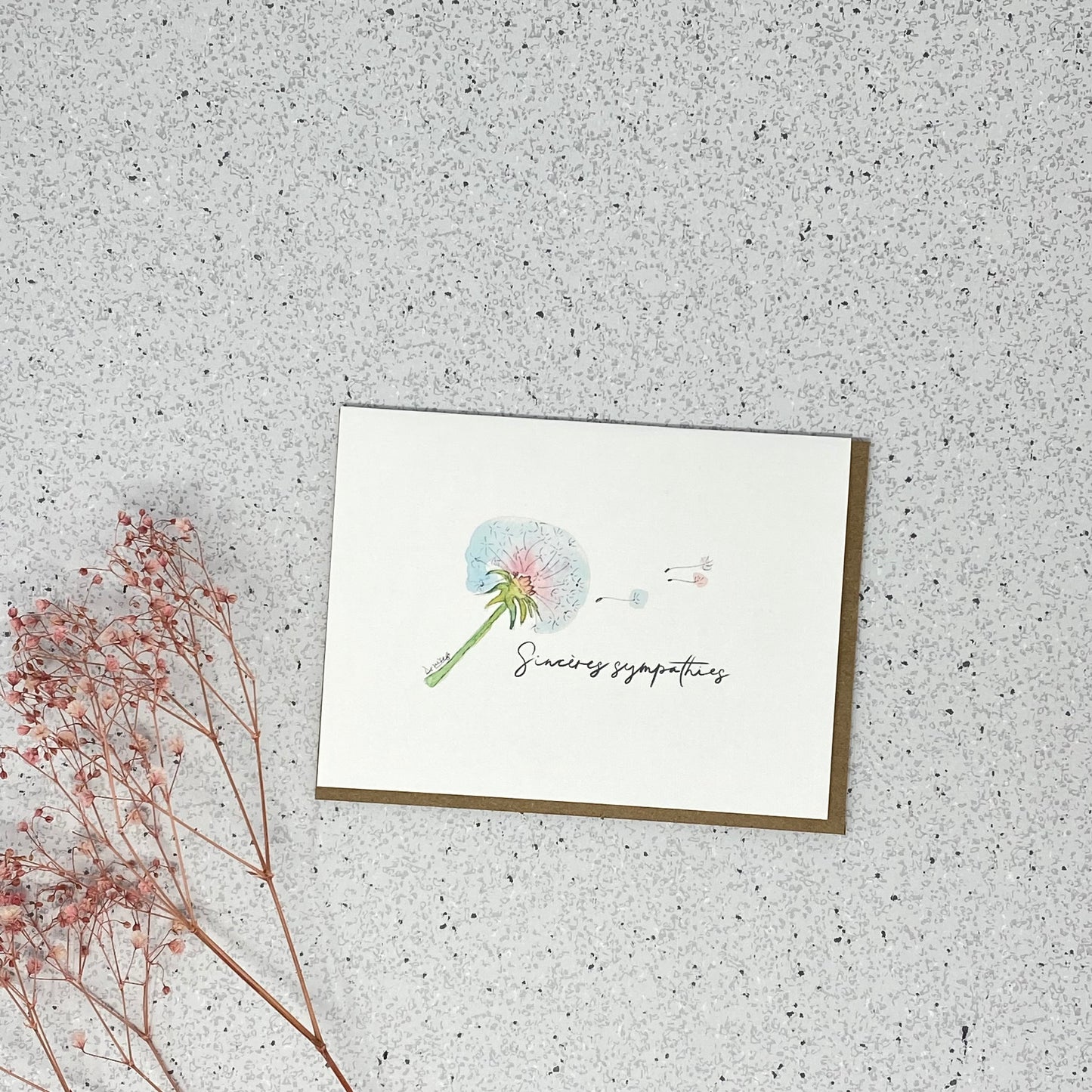 White Linen paper greeting card - Sincères sympathies