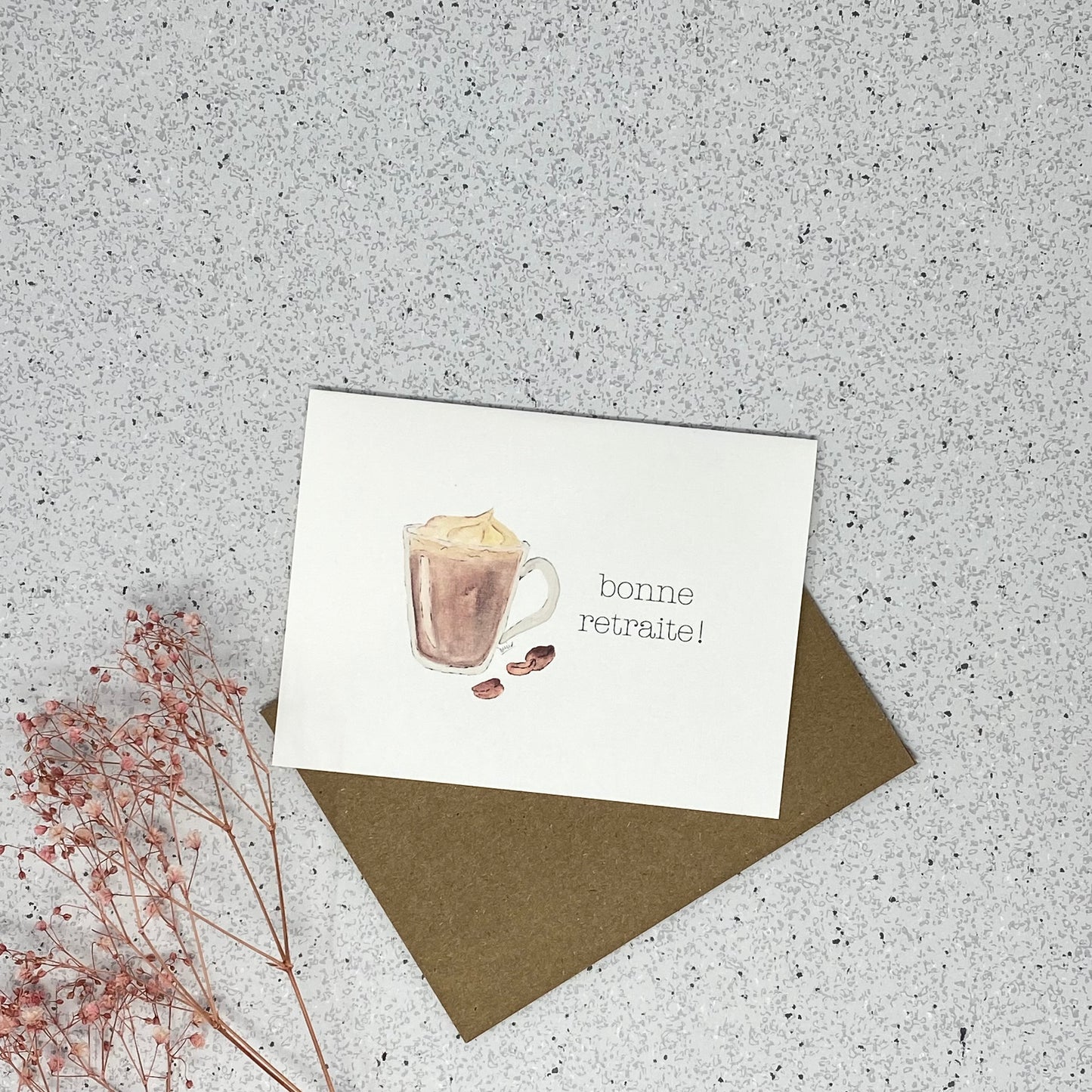White Linen paper greeting card - Bonne retraite (cappuccino)!