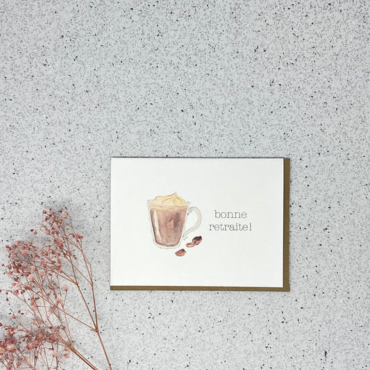 White Linen paper greeting card - Bonne retraite (cappuccino)!