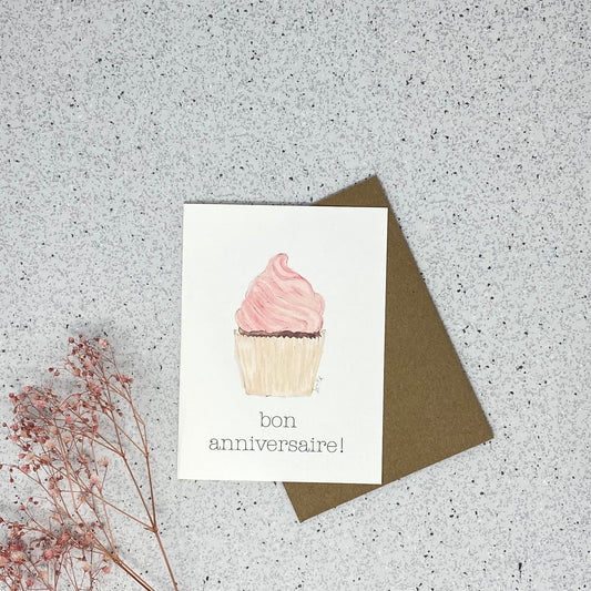 Carte en papier lin - Bon anniversaire cupcake