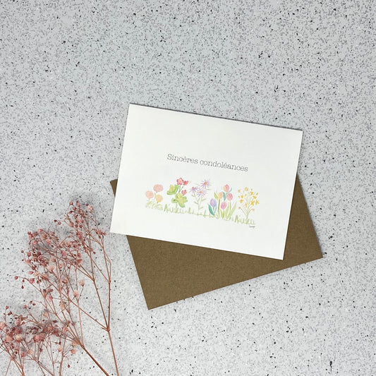 White Linen paper greeting card - Sincères condoléances