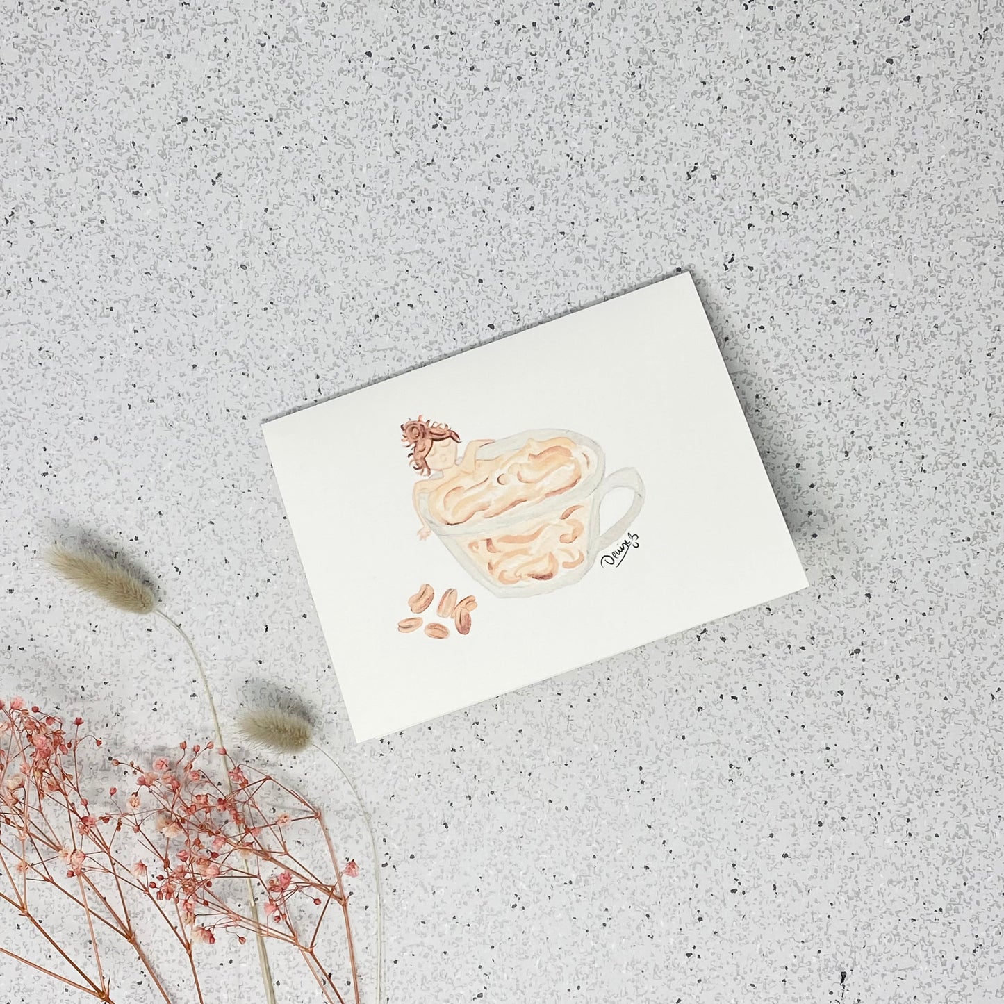 White Linen paper greeting card - Coffee relax