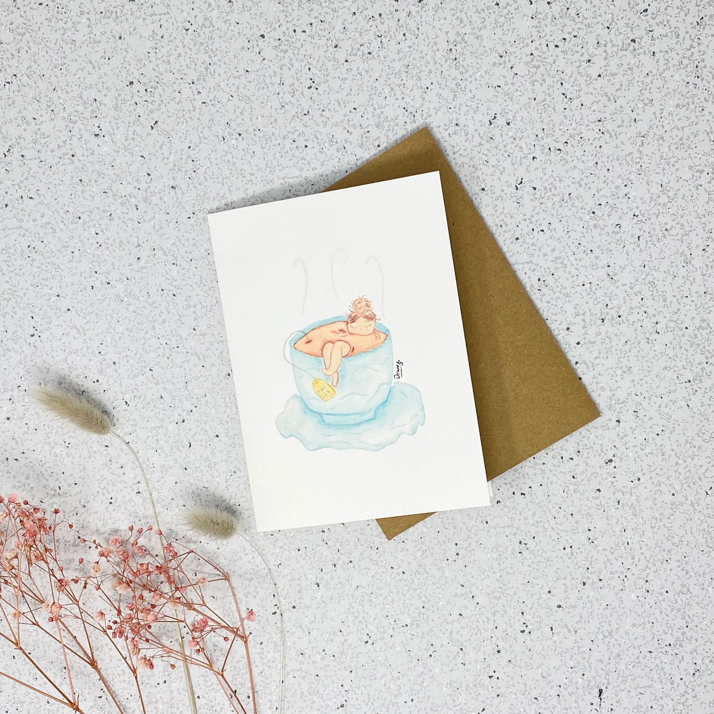 White Linen paper greeting card - Thé relax