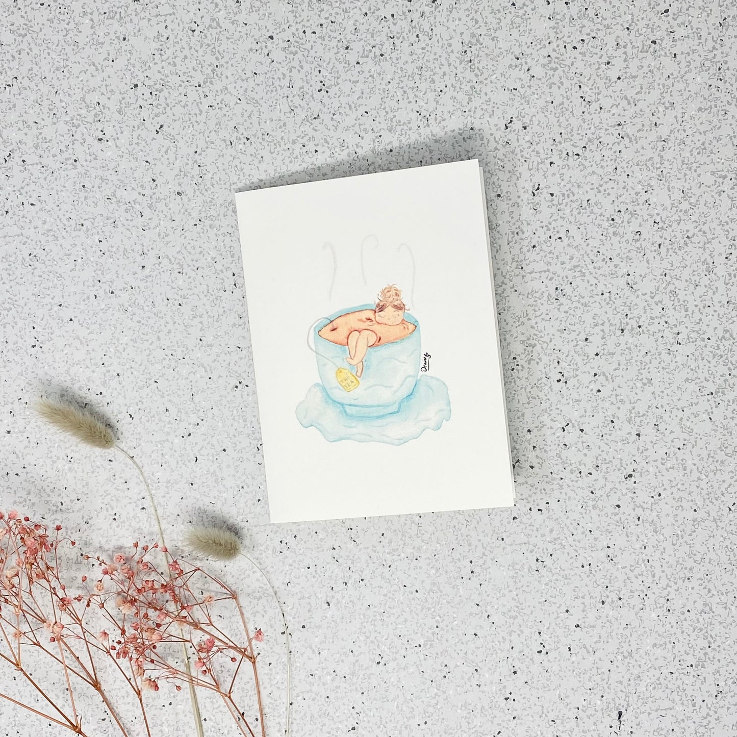 White Linen paper greeting card - Thé relax