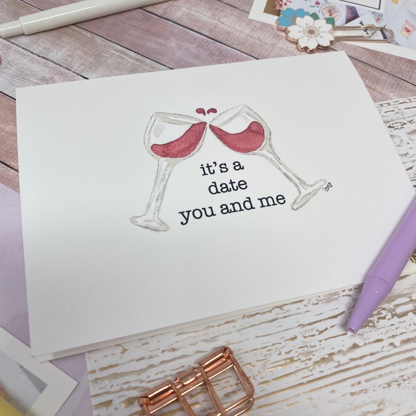 White Linen paper greeting card - It's a date