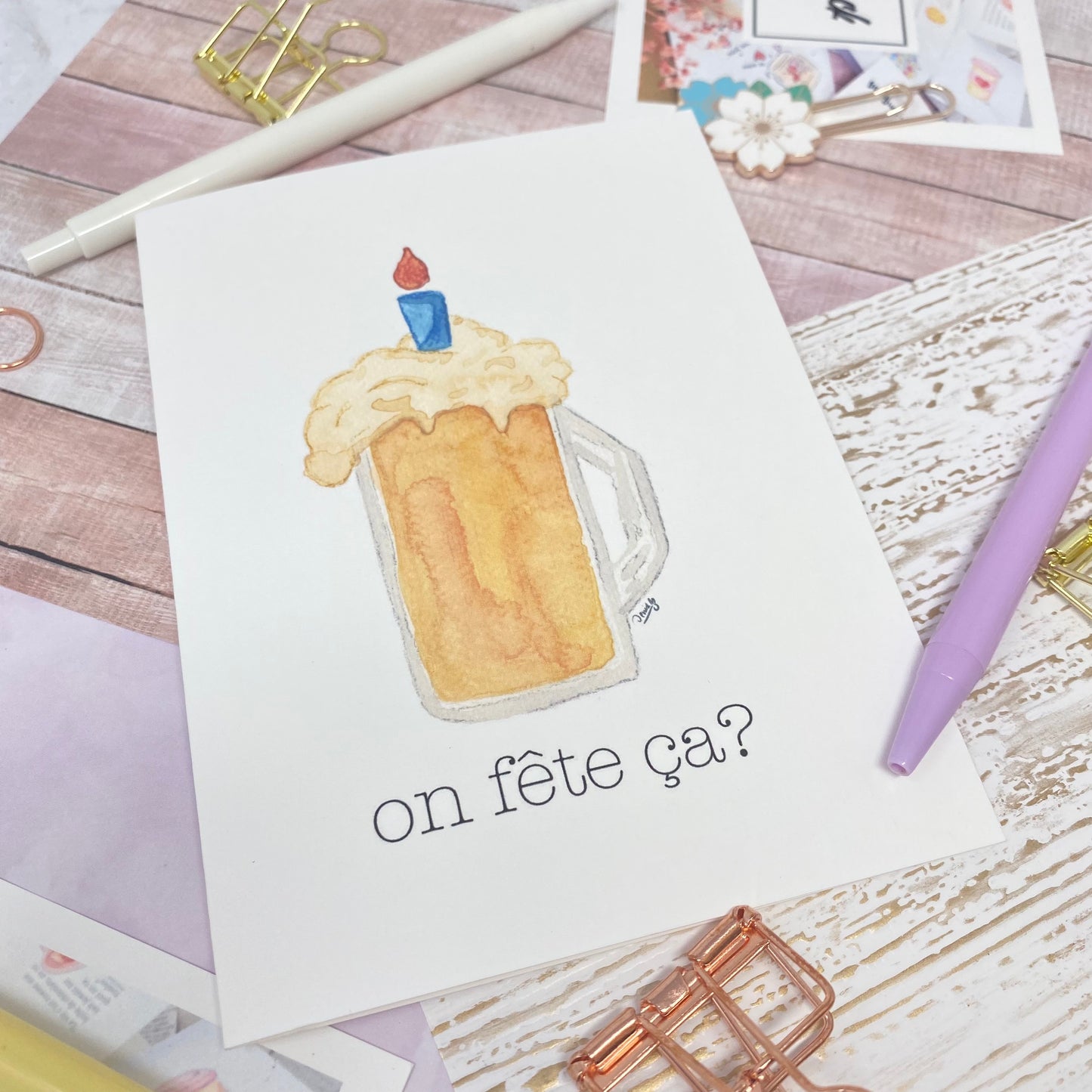 Carte en papier lin - On fête ça?