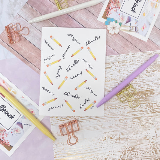 Carte en papier lin - Merci crayon