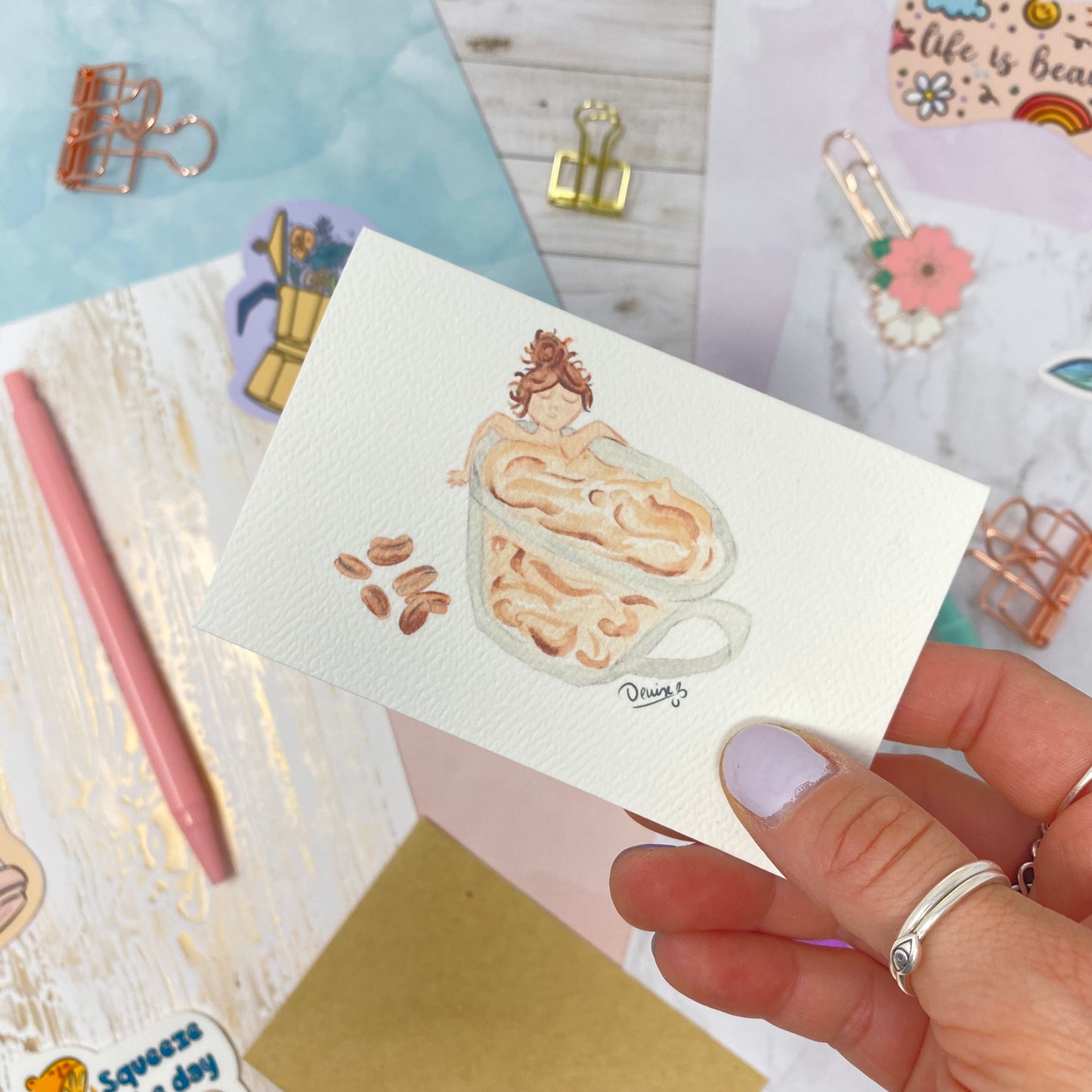 Mini carte en papier lin - Café relax