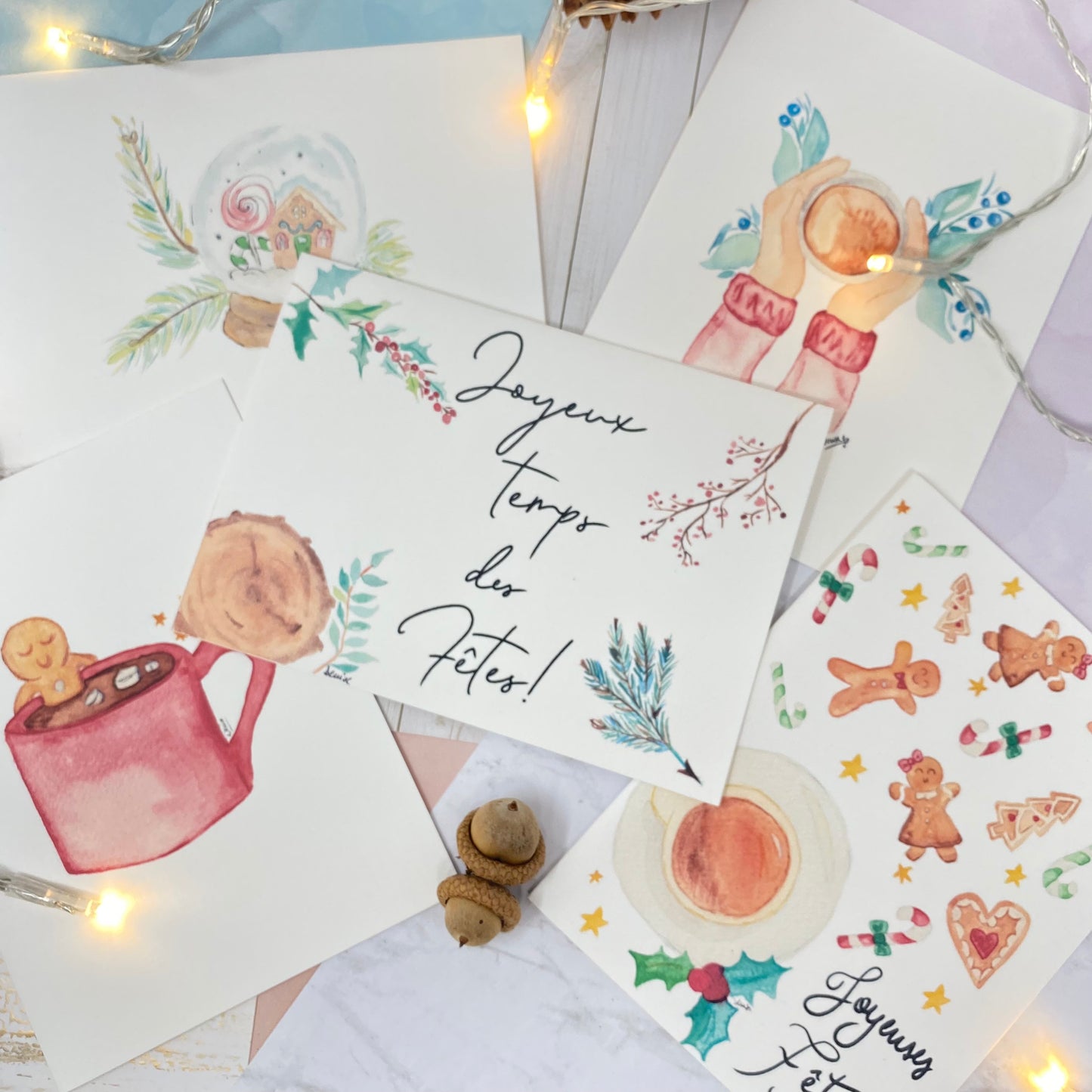 Bundle of 6 Christmas greeting cards - White linen paper