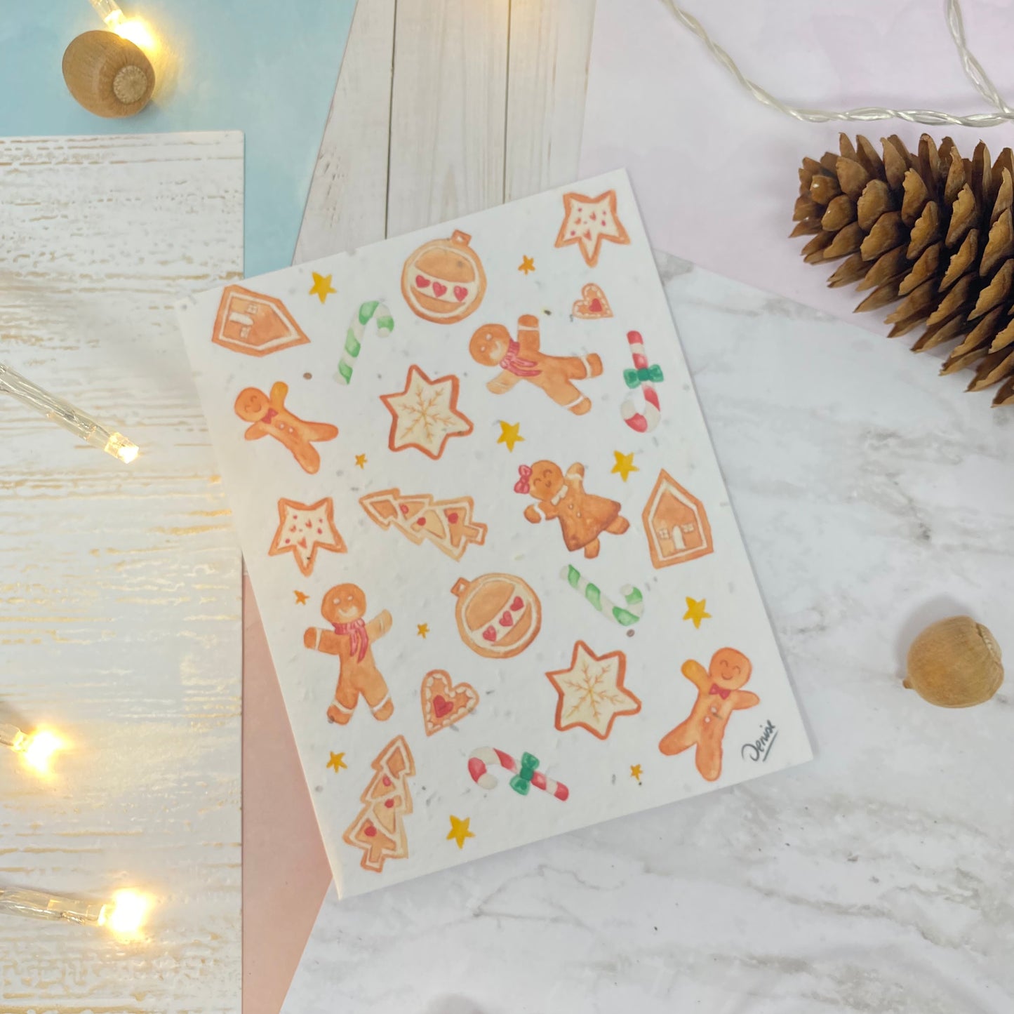 Carte de souhaits en papier ensemencé - Biscuits de Noël