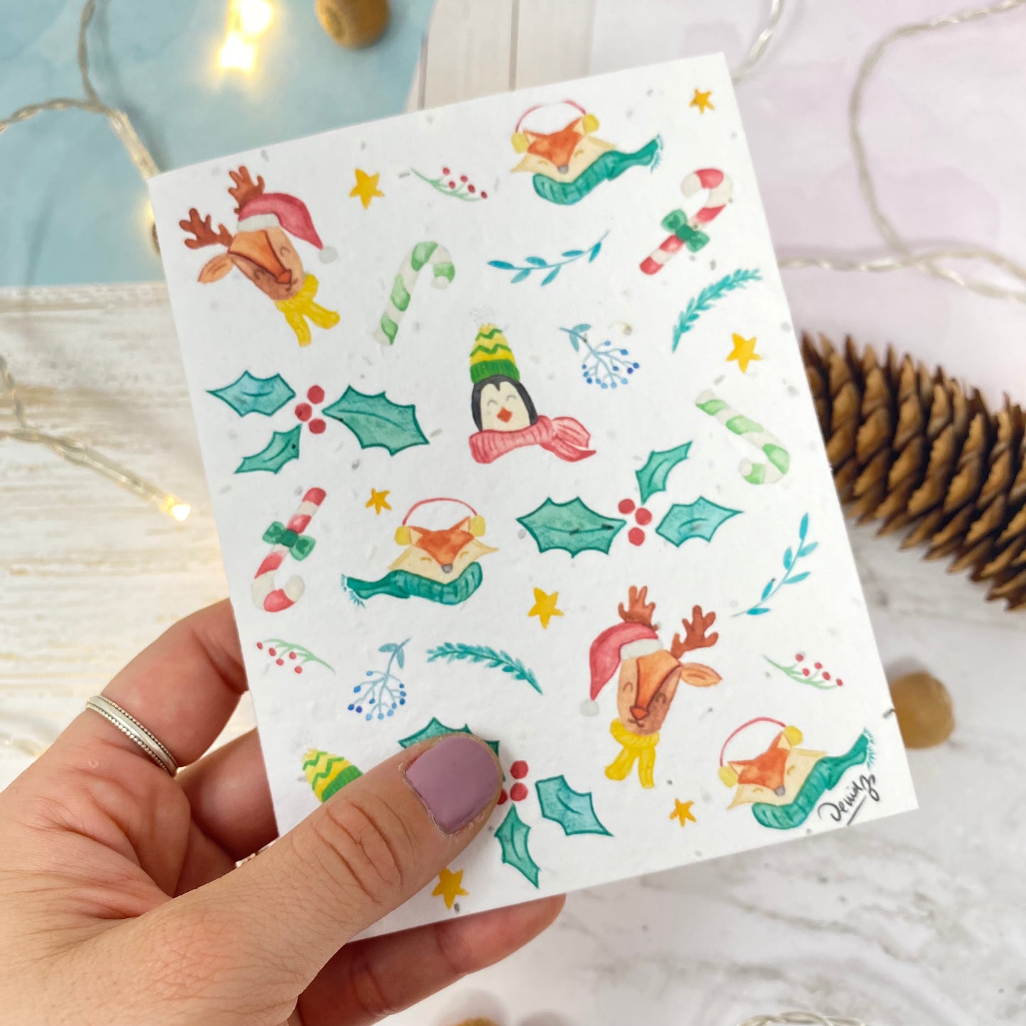 Carte de souhaits en papier ensemencé - Animaux de Noël