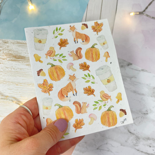 Carte de souhaits en papier ensemencé - Elements d'automne