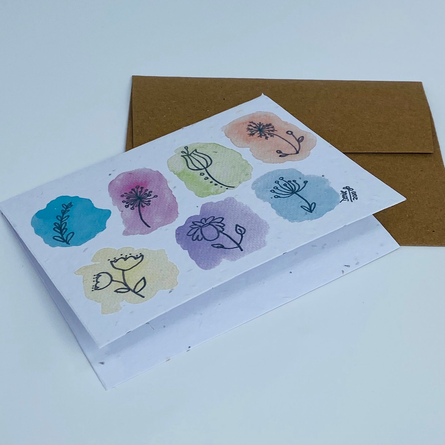 Carte de souhaits en papier ensemencé - Fleurs aquarelle