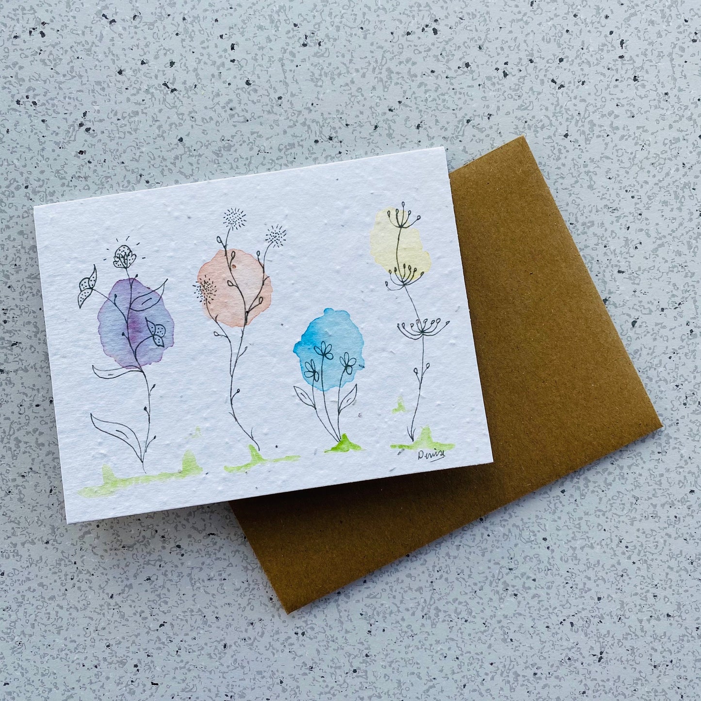 Carte de souhaits en papier ensemencé - Petites fleurs