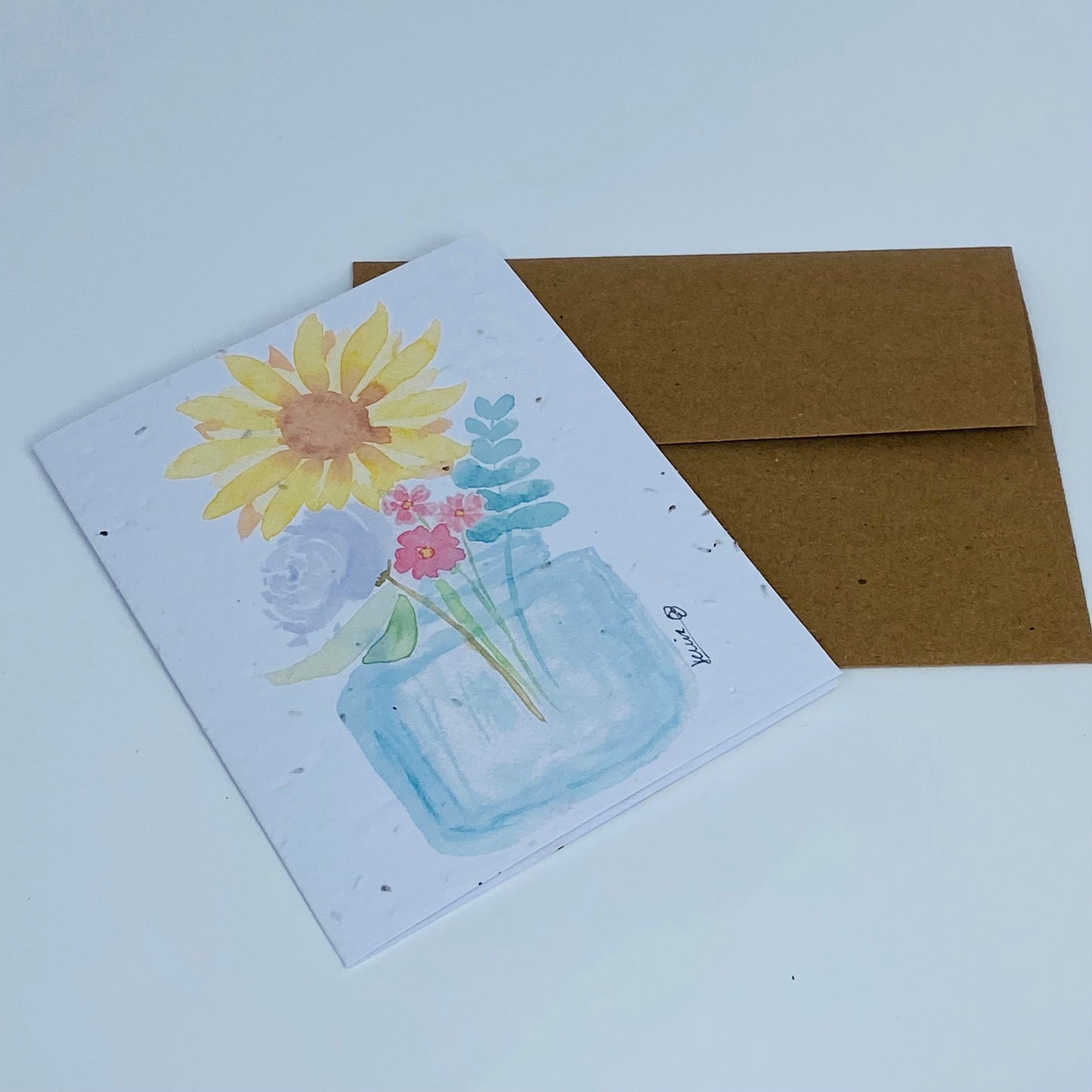 Carte de souhaits en papier ensemencé - Vase de tournesol