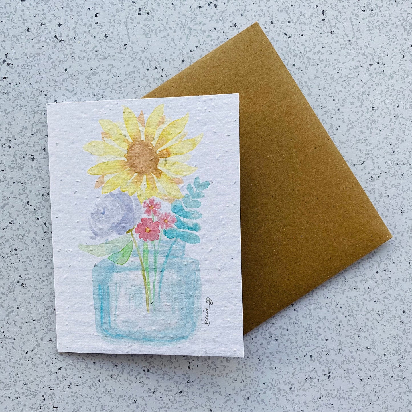 Carte de souhaits en papier ensemencé - Vase de tournesol