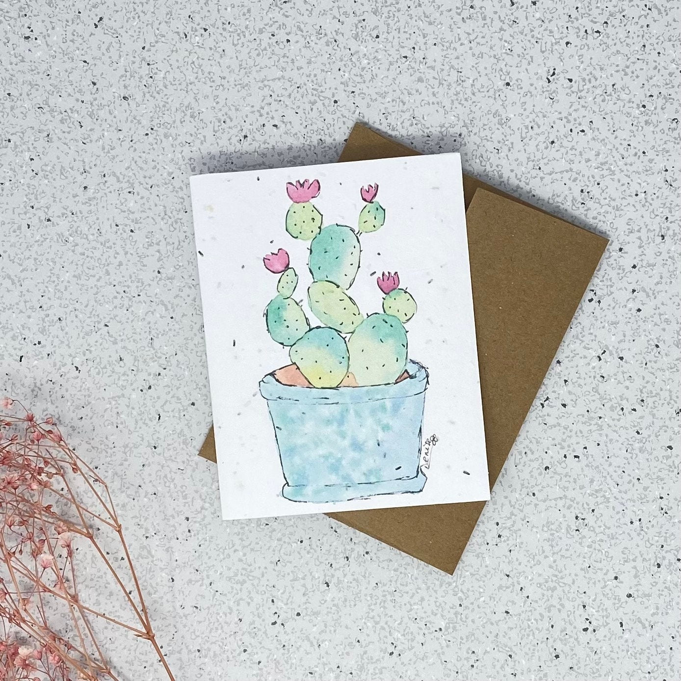 Carte de souhaits en papier ensemencé - Cactus du printemps