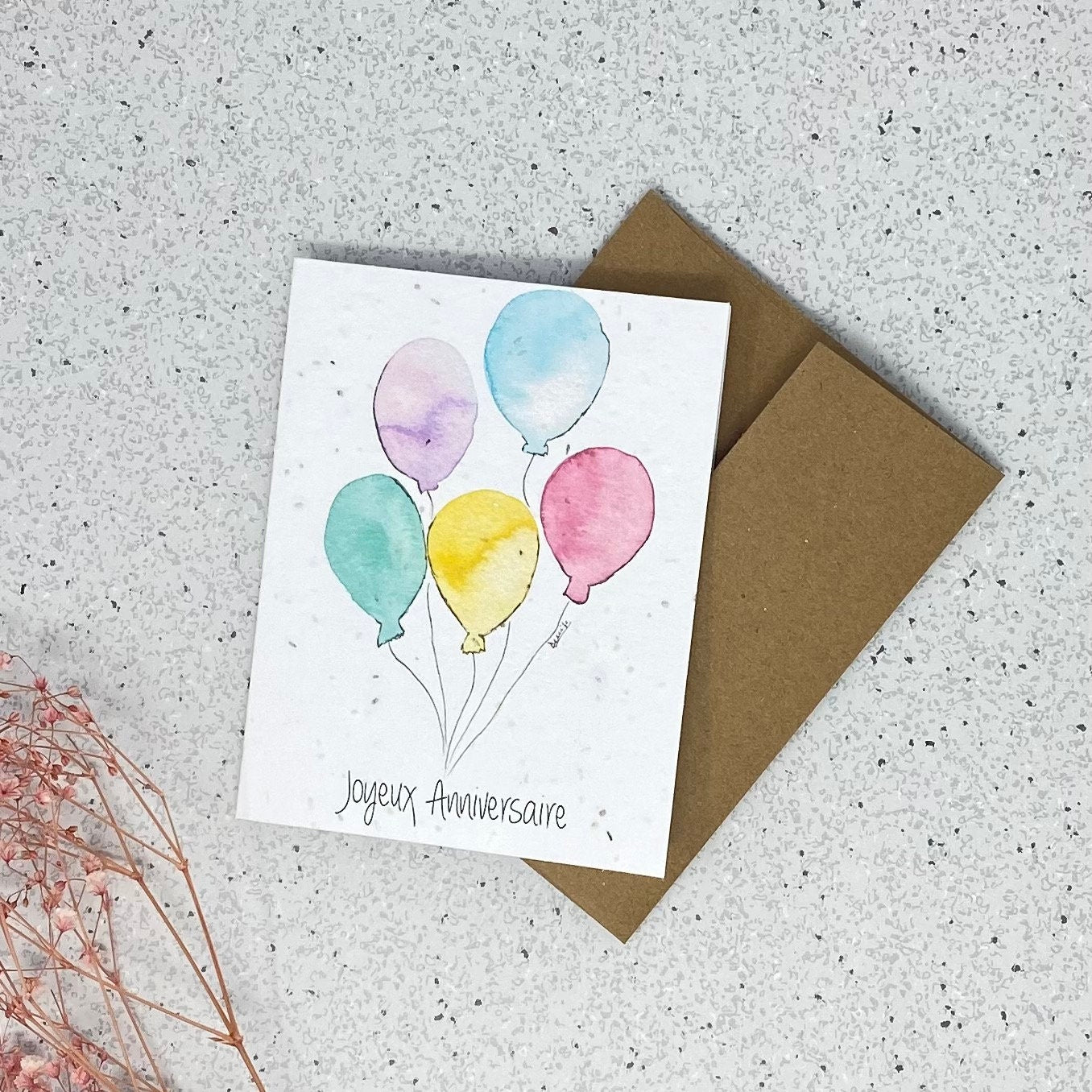 Carte de souhaits en papier ensemencé - Ballons d'anniversaire