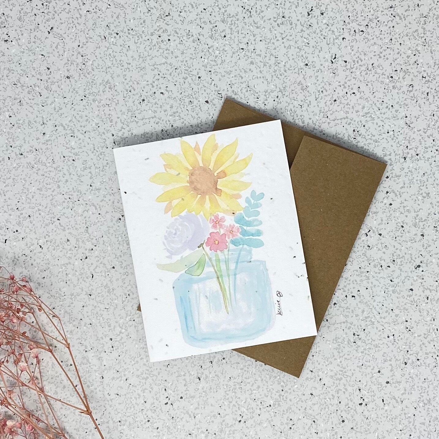 Carte de souhaits en papier ensemencé - Vase de tournesol