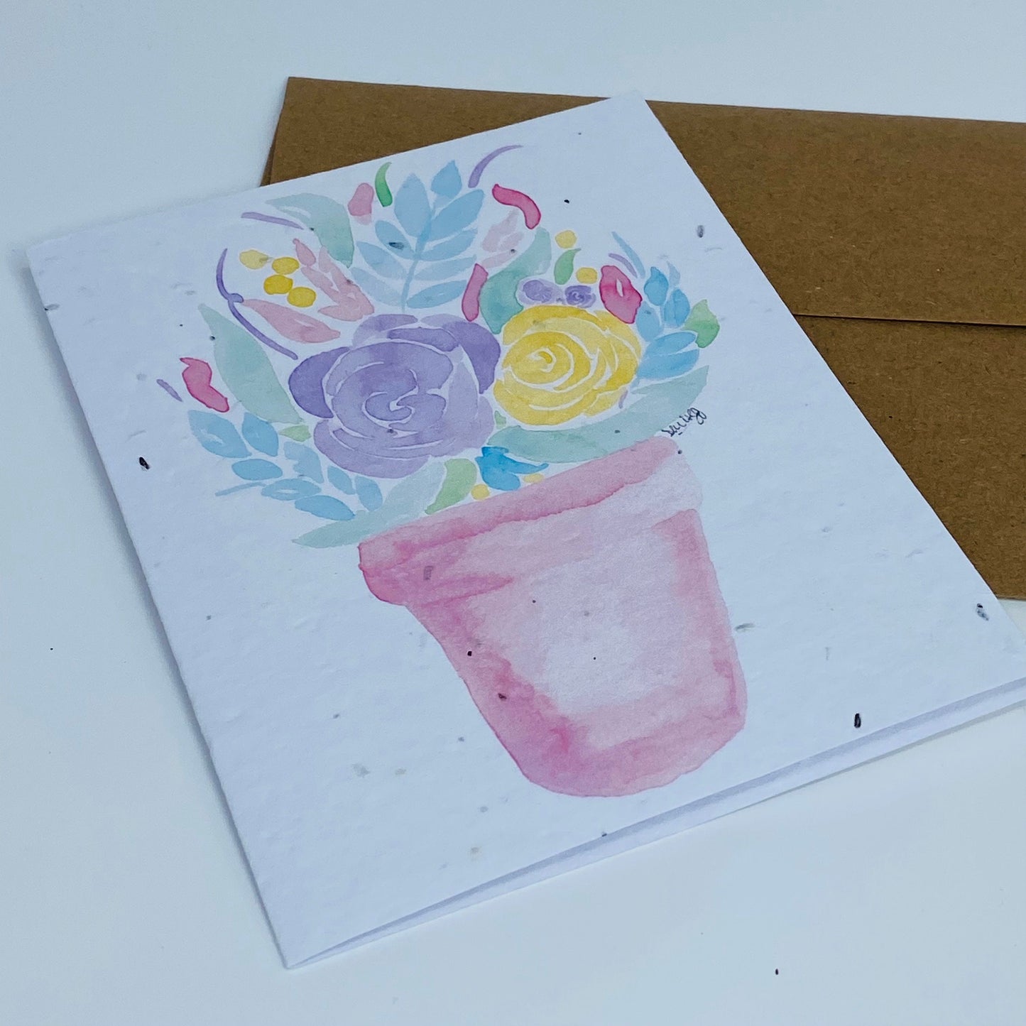 Carte de souhaits en papier ensemencé - Pot de fleurs de printemps