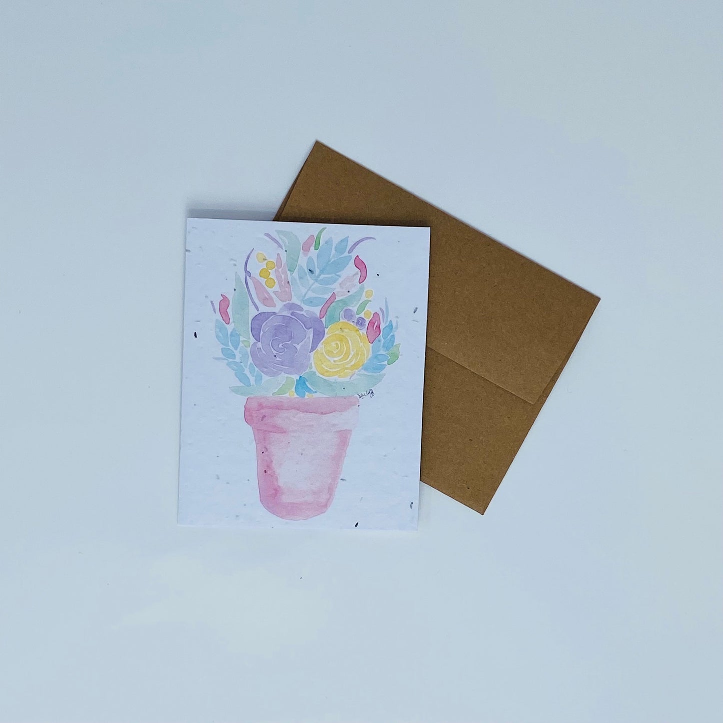 Carte de souhaits en papier ensemencé - Pot de fleurs de printemps