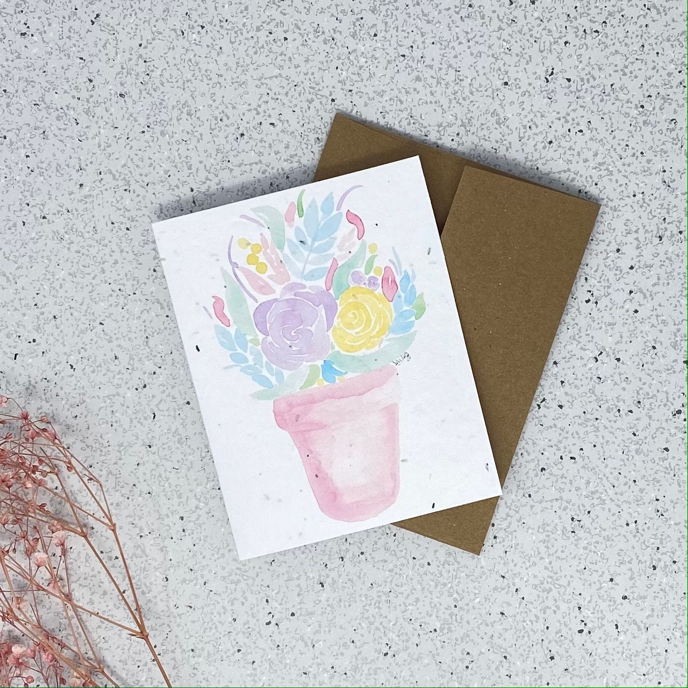 Carte de souhaits en papier ensemencé - Pot de fleurs de printemps